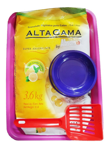 Kit Bandeja Sanitaria Gato Comedero Palita Piedras Limon