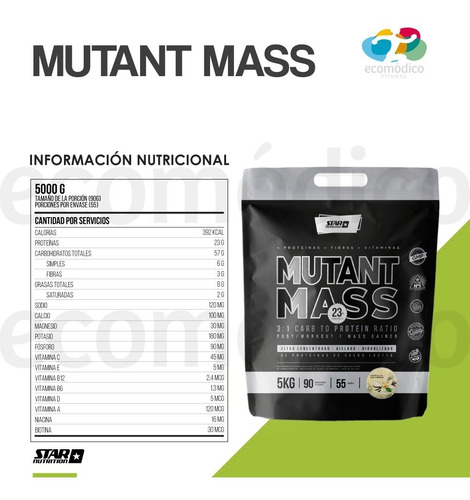 Imagen 3 de 6 de Mutant Mass 5 Kg Ganador De Masa Muscular- Star Nutrition