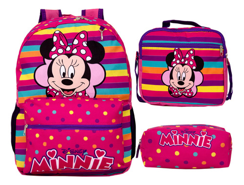 Kit Escolar Infantil Mochila De Costas Minnie Rosa Meninas