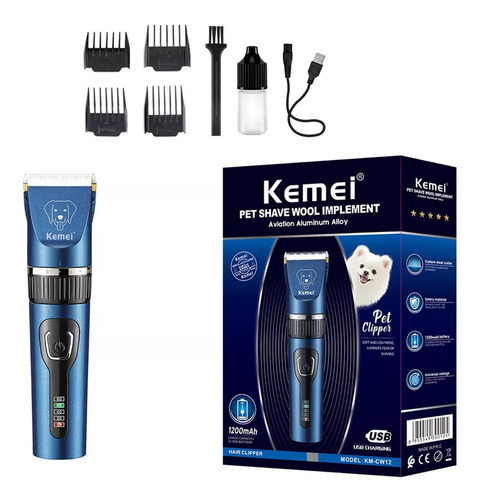 Cortadora de pelo para mascotas Kemei KM-CW12 color azul con negro 127V