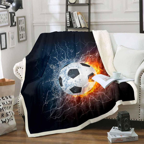 Manta De Forro Polar Con Diseño De Pelota De Fútbol P...