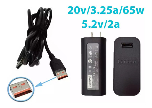 Cargador Lenovo Yoga  20v/3.25a/65w 5.2v/2a Usb