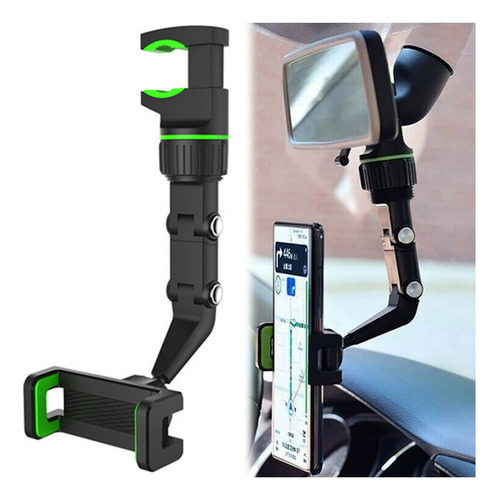 Soporte Para Teléfono Con Espejo Retrovisor 360º Multiuso Universal Verde,soporte Celular,soporte De Celular