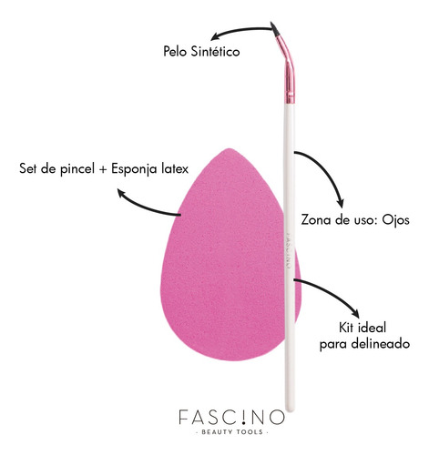 Imagen 3 de 6 de Kit Delineador De Ojos: Pincel Curvo+esponja Latex Fascino