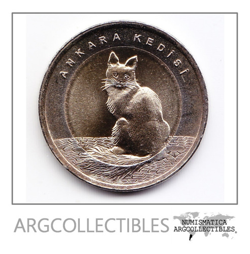 Turquia Moneda 1 Lira Bimetalica 2015 Gato De Angora Unc