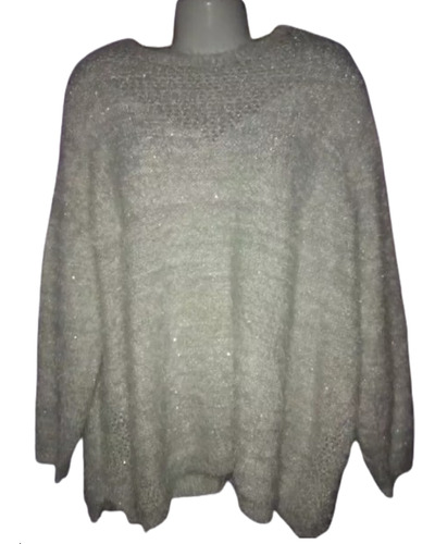 Buzo Elegante Fiesta 3/4xl Gris Peludito Lentejuelas Excl.