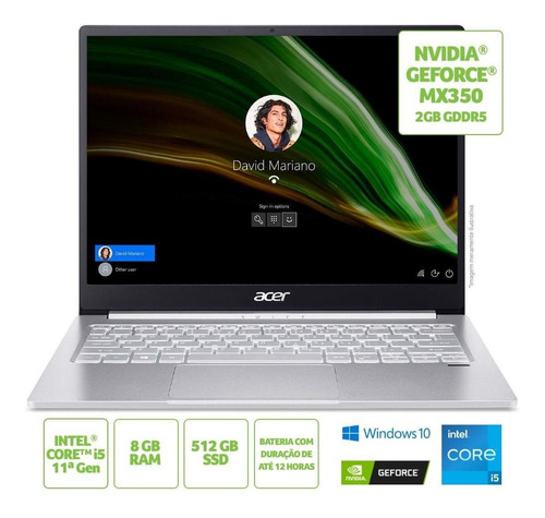 Imagem 8 de 8 de Notebook Acer Swift 3 Sf313-53g-58s3 8gb 512gb Mx350 13.5'