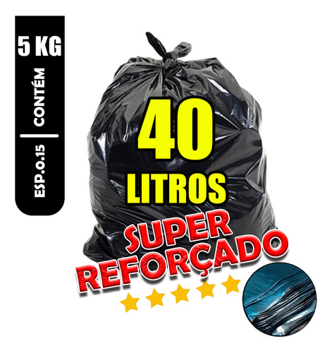 Saco De Lixo 40 Litros Super Reforçado Grosso Uso Pesado Preto 5kg Lixex