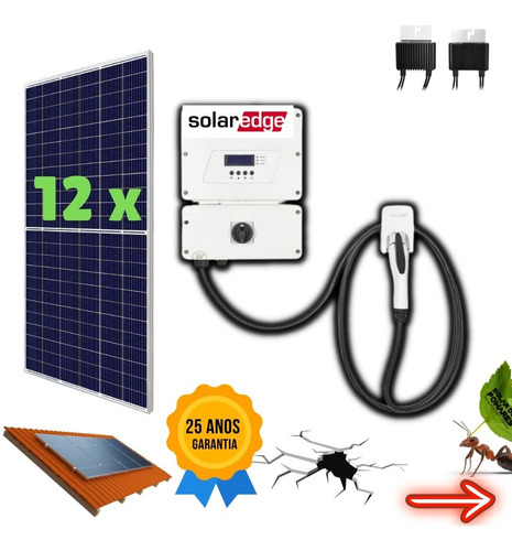 Kit Energia Solar Edge 12 Placas + Carregador Carro Elétrico