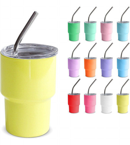 Mini Termo Taza Tequilero Shot 3 Oz Varios Colores C/ Popote