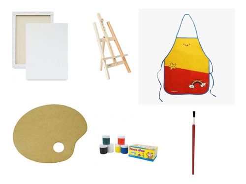 Kit De Pintura: Tela 20x30 + 1 Pincel 1 Guache 1 Cavalete