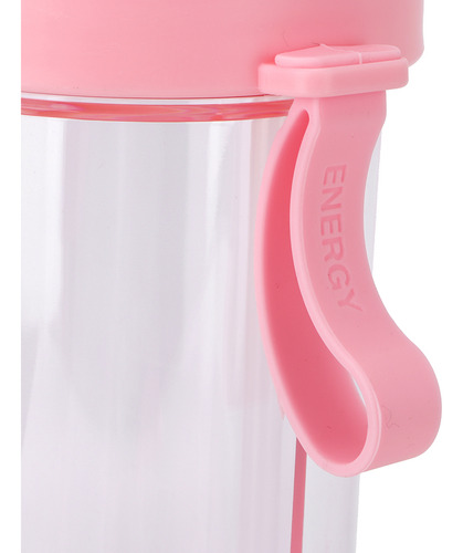 Botella De Agua Rosa De 600 Ml Portátil Con Dos Pajitas Para