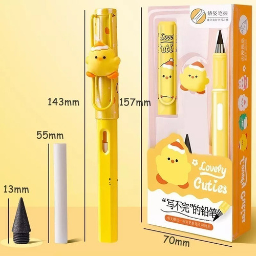 Imagen 5 de 9 de Pluma Hb 0,5mm Lápiz Infinito Kawaii 3 Puntas Incl. Borrador