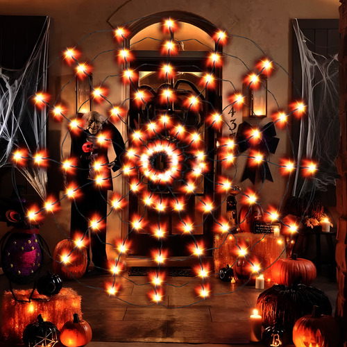 Telarañas Halloween Decoracion Luces Led Exterior Araña Ador