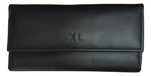 Billetera De Cuero Mujer Xl Extra Large Modelo Taos Negro Liso
