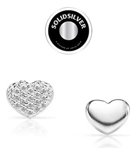 Solidsilver Aretes De Plata Esterlina Con Un Corazón De Y Un
