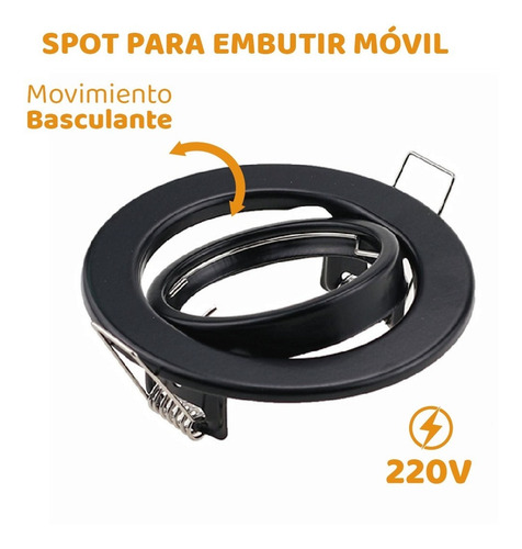 Imagen 7 de 10 de Spot Embutir Movil Aluminio Apto Dicro Led + Zocalo Gu10 220