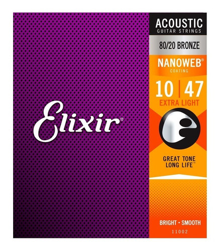 Cuerdas Elixir 11002 Bronce 80/20 Para Guitarra Acústica