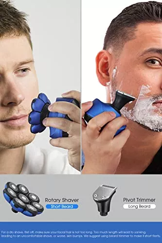  Afeitadora de cabeza para hombres, afeitadora eléctrica 6 en 1  mejorada para hombre, afeitadora de cabeza calva, afeitadora inalámbrica  para hombres, IPX7, impermeable, kit de aseo giratorio, afeitadora de cabeza  con