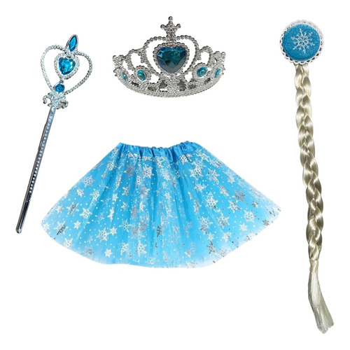 Set Disfraz Elsa Frozen Corona/varita/mechon Y Tutu