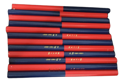 12 Pzs Lápiz Bicolor Azul Y Rojo Hexagonal Grueso