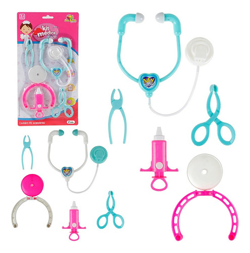 Kit Medico Com Acessórios Infantil De Brinquedo Faz De Conta Cor Rosa