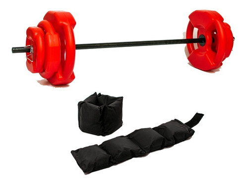 Kit Set 17 Kg Discos Acanalados Tobilleras Pesas Rusas Barra