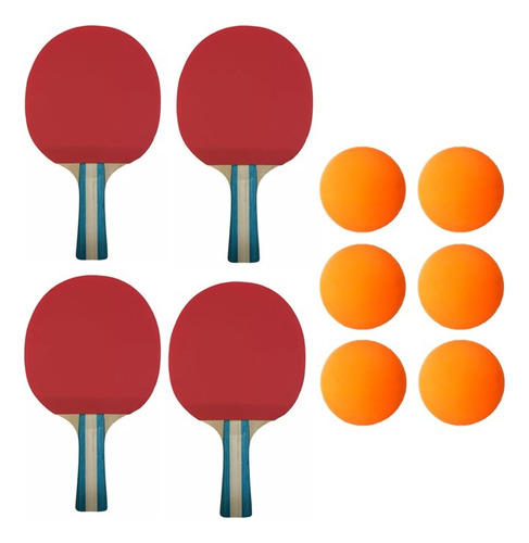 Set 4 Paletas Ping Pong Tenis De Mesa Con 6 Pelota Inicial