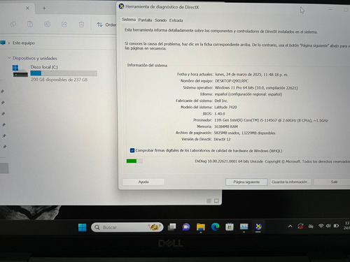 Dell Latitude 7420 / Core I5 11th / 16gb Ram / 256gb Ssd Negro (Usado)