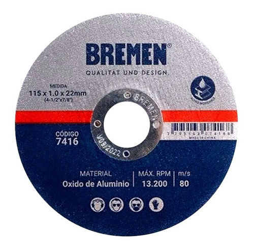 Disco Corte Amoladora Metal Bremen 115 X 1 Mm Caja 25u 7416