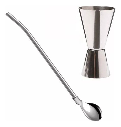 Jigger Medidor Y Barspoon Con Cuchara Para Coctelería Acero 