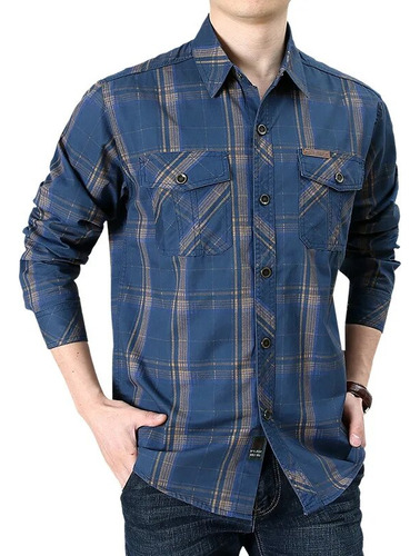 Camisa Militar De Algodón Duro A Rayas Para Hombre, Longitud