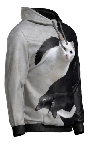 Imagen 3 de 4 de Buzo Hoodie Gato Negro Y Gato Blanco, Yin Y Del Yang Irarte