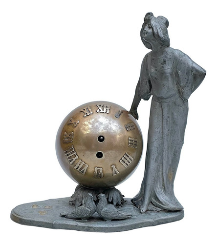 Antiguo Reloj Esfera, Art Nouveau, Con Dama Escultura  1910