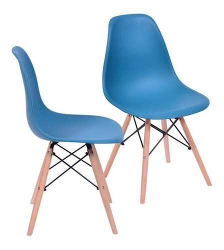 Cadeira de jantar BoxBit DKR Eames base madera, estrutura de cor  azul-petróleo, 2 unidades