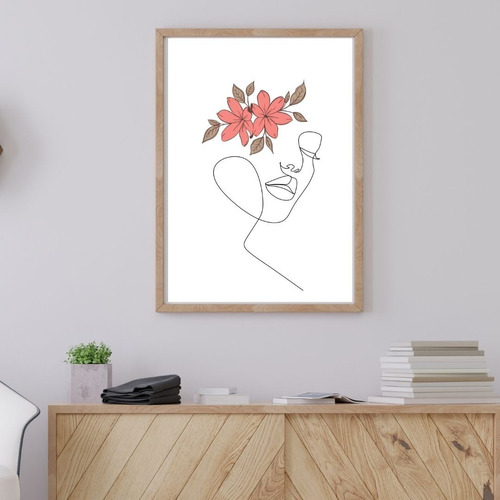 Cuadros Decorativos - Silueta Mujer Flores - 30x40