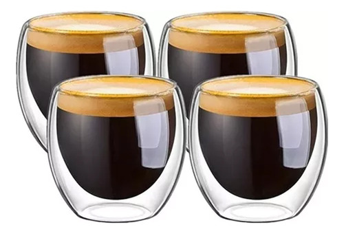 Set 4 Tazas Espresso Doble Pared 250ml Frio, Caliente