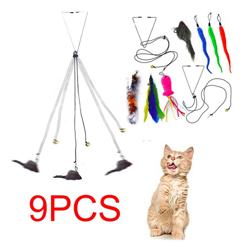 9pcs Retractable Hanging Cat Toy Cat Holder Stick Toy