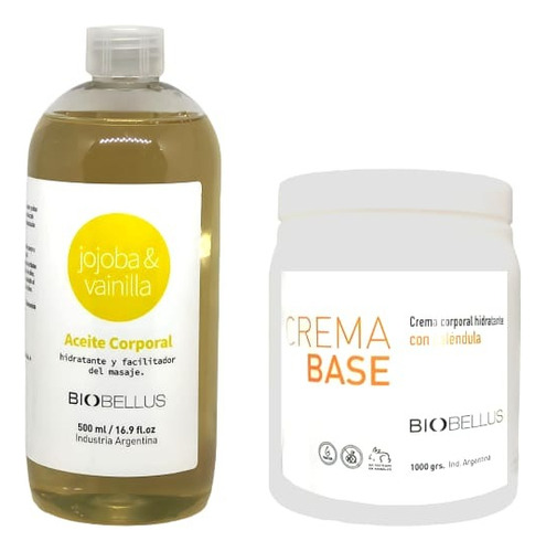 Aceite Jojoba Y Vainilla 500 Ml + Crema Base 1 Kg Biobellus