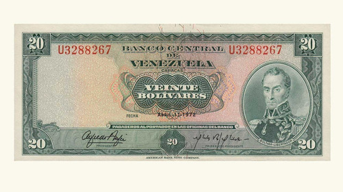 Venezuela, 20 Bolívares, Abril-11-1972, Serie U7, Au