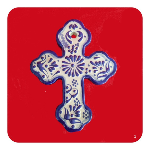 Imagen 2 de 7 de Cruz De Talavera Poblana Azul 15x12 Cm Recuerdo Crz