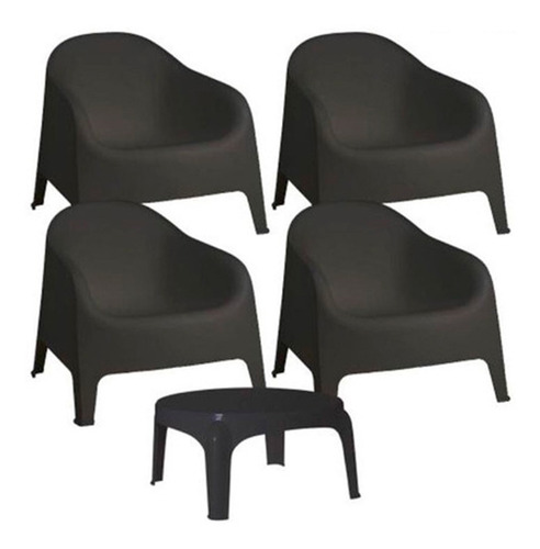 Set 4 Sillones De Jardín Exterior Skarpo + Mesa Puket