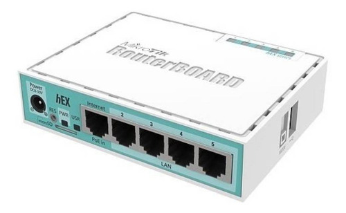 Router MikroTik RouterBOARD hEX RB750Gr3 blanco y turquesa 100V/240V