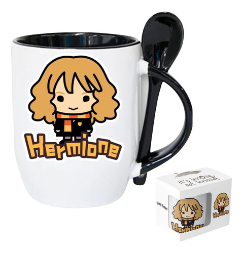 Taza Con Cuchara Hermione Harry Potter+caja De Regalo Negro Hermione