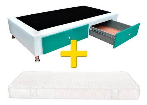 Combo Base Cama 90x190 Con Cajones + Colchón Anatómico.