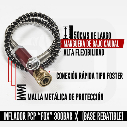 Imagen 5 de 8 de Inflador Pcp Fox 300b Patas Rebatibles + Manguera + Foster