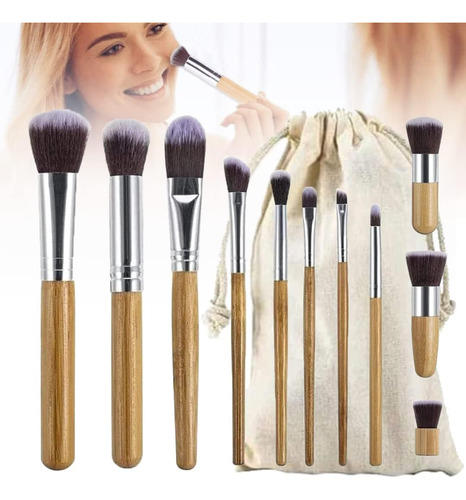 Brochasde Maquillaje De Bambú Ecológicas Naturales Set De 11