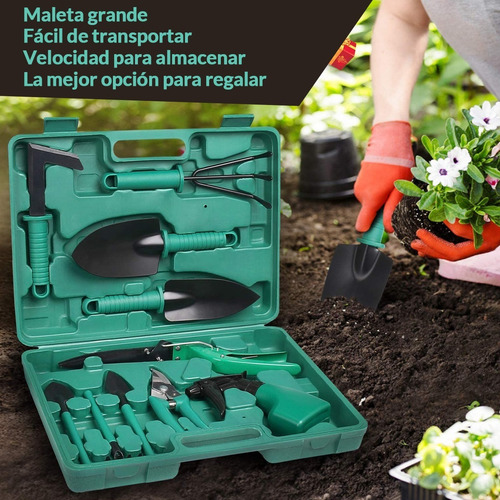 Imagen 3 de 10 de Kit Set Jardineria Jardin 10 Piezas Valija Plastica Acero In