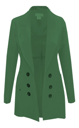 Blazer Mujer Saco Largo Color Solido Botonadura Frontal