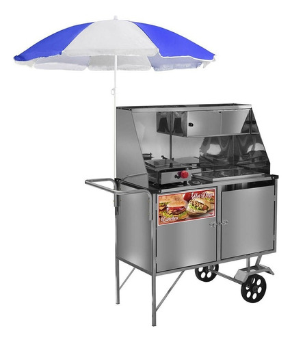 Carrinho 2 Em 1 Cefaz Hot Dog Lanche Inox E Guarda Sol